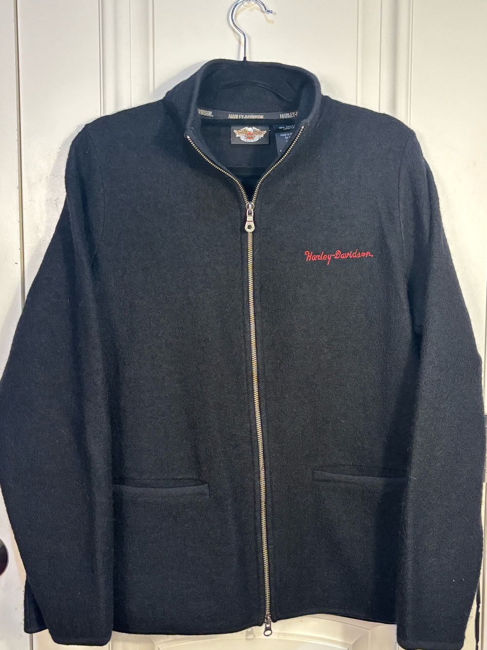 Harley-Davidson Black Full-Zip Knit Jacket with Red Script Logo